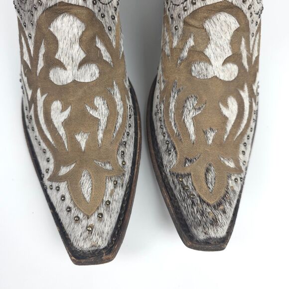 CORRAL Grey Fur Laser Studs Shortie Leather Boots Western Boho Cowgirl Rodeo 9.5 - Picture 3 of 12